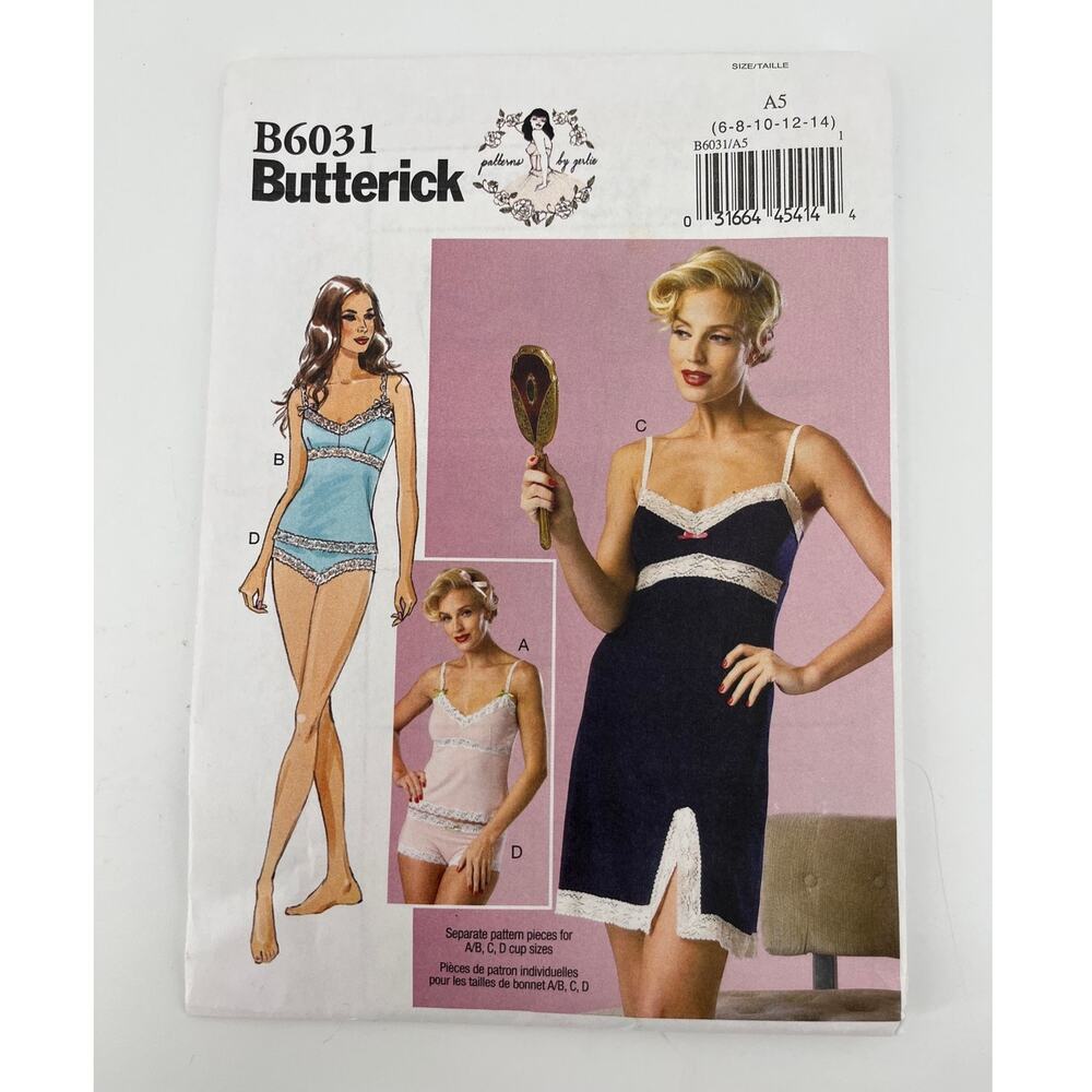 Butterick Sewing Pattern B6031 Retro Lingerie Camisole Slip Panties 6-14 UNCUT
